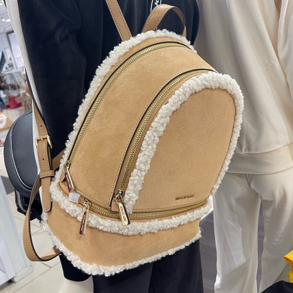 MICHAEL KORS Rhea Medium Suede and Faux Shearling Backpack
Peanut 
NWT - Picture 10 of 16